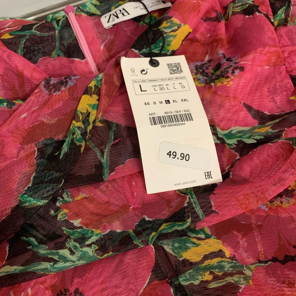Zara Fuchsia and Green Floral Dress